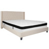 Riverdale King Size Tufted Upholstered Platform Bed in Beige Fabric with Memory Foam Mattress