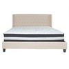 Riverdale King Size Tufted Upholstered Platform Bed in Beige Fabric with Pocket Spring Mattress