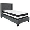 Riverdale Twin Size Tufted Upholstered Platform Bed in Dark Gray Fabric with Pocket Spring Mattress