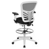 Tyler Mid-Back Black Mesh Ergonomic Drafting Chair with Adjustable Chrome Foot Ring, Adjustable Arms and White Frame