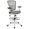 Tyler Mid-Back Light Gray Mesh Ergonomic Drafting Chair with Adjustable Chrome Foot Ring, Adjustable Arms and White Frame