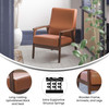 Langston Commercial Grade LeatherSoft Upholstered Mid Century Modern Arm Chair with Walnut Finished Wooden Frame and Arms in Cognac