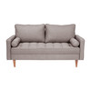 Hudson Mid-Century Modern Loveseat Sofa with Tufted Faux Linen Upholstery & Solid Wood Legs in Slate Gray