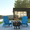 3 Piece Charlestown Blue Poly Resin Wood Adirondack Chair Set with Fire Pit - Star and Moon Fire Pit with Mesh Cover