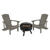 3 Piece Charlestown Gray Poly Resin Wood Adirondack Chair Set with Fire Pit - Star and Moon Fire Pit with Mesh Cover