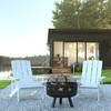 3 Piece Charlestown White Poly Resin Wood Adirondack Chair Set with Fire Pit - Star and Moon Fire Pit with Mesh Cover