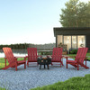 5 Piece Charlestown Red Poly Resin Wood Adirondack Chair Set with Fire Pit - Star and Moon Fire Pit with Mesh Cover