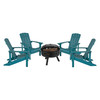 5 Piece Charlestown Sea Foam Poly Resin Wood Adirondack Chair Set with Fire Pit - Star and Moon Fire Pit with Mesh Cover