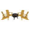 5 Piece Charlestown Yellow Poly Resin Wood Adirondack Chair Set with Fire Pit - Star and Moon Fire Pit with Mesh Cover