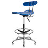 Bradley Vibrant Bright Blue and Chrome Drafting Stool with Tractor Seat