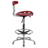 Bradley Vibrant Wine Red and Chrome Drafting Stool with Tractor Seat