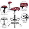 Bradley Vibrant Wine Red and Chrome Drafting Stool with Tractor Seat