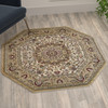 Mersin Collection Persian Style 4x4 Ivory Octagon Area Rug-Olefin Rug with Jute Backing-Hallway, Entryway, Bedroom, Living Room