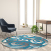 Willow Collection Modern High-Low Pile Swirled 6x6 Round Turquoise Area Rug - Olefin Accent Rug - Entryway, Bedroom, Living Room