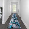 Tellus Collection 3' x 15' Olefin Turquoise Ocean Waves Pattern Area Rug with Jute Backing for Entryway, Living Room, Bedroom