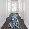 Masie Collection 3' x 10' Turquoise Swirl Olefin Area Rug with Jute Backing - Entryway, Living Room, Bedroom