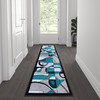 Elias Collection 2' x 7' Turquoise Geometric Abstract Area Rug - Olefin Rug with Jute Backing - Hallway, Entryway, or Bedroom
