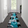 Audra Collection 2' x 7' Turquoise Geometric Abstract Area Rug - Olefin Rug with Jute Backing - Entryway, Living Room, or Bedroom