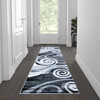 Cirrus Collection 2' x 7' Gray Swirl Patterned Olefin Area Rug with Jute Backing for Entryway, Living Room, Bedroom