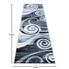 Cirrus Collection 2' x 7' Gray Swirl Patterned Olefin Area Rug with Jute Backing for Entryway, Living Room, Bedroom