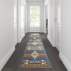 Lodi Collection Southwestern 2' x 11' Blue Area Rug - Olefin Rug with Jute Backing for Hallway, Entryway, Bedroom, Living Room