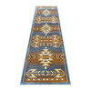 Lodi Collection Southwestern 2' x 7' Blue Area Rug - Olefin Rug with Jute Backing for Hallway, Entryway, Bedroom, Living Room