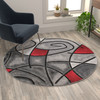 Jubilee Collection 5' x 5' Round Red Abstract Area Rug - Olefin Rug with Jute Backing - Living Room, Bedroom, Family Room