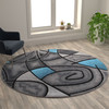 Jubilee Collection 7' x 7' Round Red Abstract Area Rug - Olefin Rug with Jute Backing - Living Room, Bedroom, Family Room