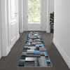 Elio Collection 2' x 7' Blue Color Blocked Area Rug - Olefin Rug with Jute Backing - Entryway, Living Room, or Bedroom