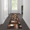 Elio Collection 2' x 7' Chocolate Color Blocked Area Rug - Olefin Rug with Jute Backing - Entryway, Living Room, or Bedroom