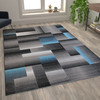 Elio Collection 6' x 9' Blue Color Blocked Area Rug - Olefin Rug with Jute Backing - Entryway, Living Room, or Bedroom