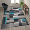 Elio Collection 8' x 10' Turquoise Color Blocked Area Rug - Olefin Rug with Jute Backing - Entryway, Living Room, or Bedroom