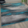 Rylan Collection 6' x 9' Turquoise Abstract Area Rug-Olefin Rug with Jute Backing for Hallway, Entryway, Bedroom, Living Room