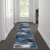 Rylan Collection 2' x 7' Blue Abstract Area Rug - Olefin Rug with Jute Backing for Hallway, Entryway, Bedroom, Living Room
