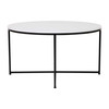 Hampstead Collection Coffee and End Table Set - White Marbled Laminate Top & Matte Black Crisscross Frame, 3 Piece Table Set