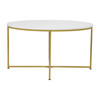 Hampstead Collection Coffee and End Table Set - White Marbled Laminate Top & Brushed Gold Crisscross Frame, 3 Piece Table Set