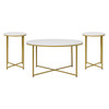 Hampstead Collection Coffee and End Table Set - White Marbled Laminate Top & Brushed Gold Crisscross Frame, 3 Piece Table Set