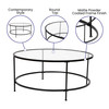 Astoria Collection Round Coffee Table - Modern Clear Glass Coffee Table with Matte Black Frame