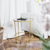 Astoria Collection Round End Table, Modern Clear Glass Accent Table with Brushed Gold Frame