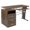 Joshua Rustic Walnut Desk with Three Drawer Pedestal and Pull-Out Keyboard Tray