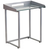 Jayden Contemporary Clear Tempered Glass Desk with Raised Cable Management Border and Silver Metal Frame