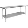 Reader Stainless Steel 18  Gauge Prep and Work Table with 1.5" Backsplash and Undershelf - NSF Certified - 72"W x 30"D x 36"H