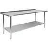 Reader Stainless Steel 18  Gauge Prep and Work Table with 1.5" Backsplash and Undershelf - NSF Certified - 72"W x 30"D x 36"H