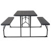 Insta-Fold Charcoal Wood Grain Folding Picnic Table and Benches - 4.5 Foot Folding Table