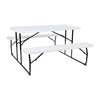 Insta-Fold White Wood Grain Folding Picnic Table and Benches - 4.5 Foot Folding Table