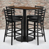 Jamie 24'' x 42'' Rectangular Walnut Laminate Table Set with 4 Ladder Back Metal Barstools - Black Vinyl Seat