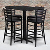 Carlton 24''W x 42''L Rectangular Black Laminate Table Set with 4 Ladder Back Metal Barstools - Black Vinyl Seat