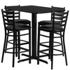 Carlton 24''W x 42''L Rectangular Black Laminate Table Set with 4 Ladder Back Metal Barstools - Black Vinyl Seat