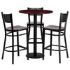 Clark 30'' Round Mahogany Laminate Table Set with 3 Grid Back Metal Barstools - Mahogany Wood Seat