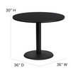 Carlton 36'' Round Black Laminate Table Set with X-Base and 4 Black Trapezoidal Back Banquet Chairs